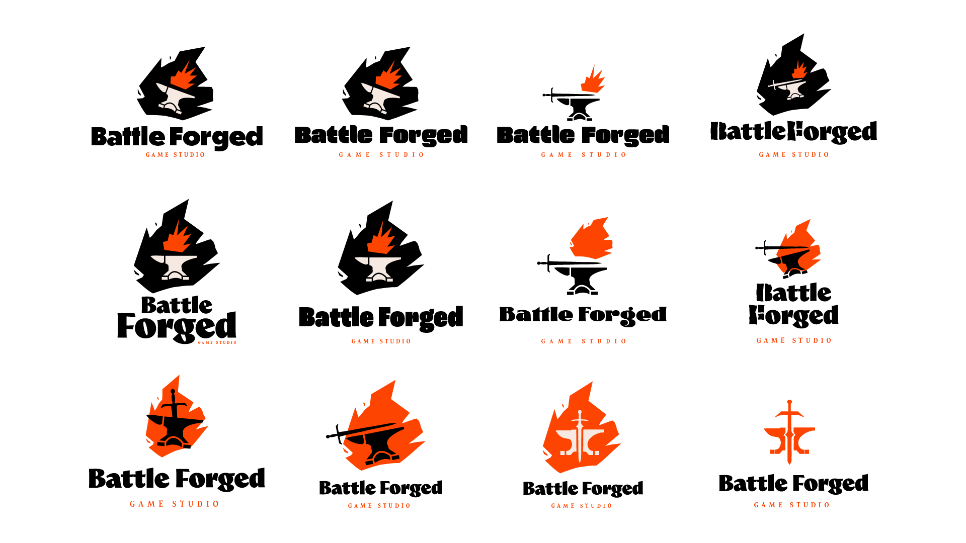 Battle Forged logo lockup exploration sheet