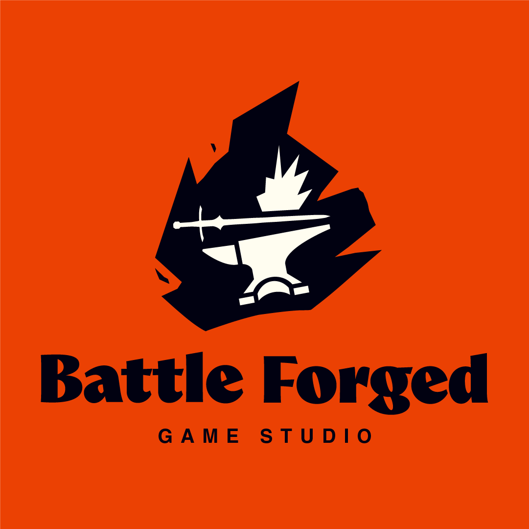 Battle Forged stacked logo on orange background