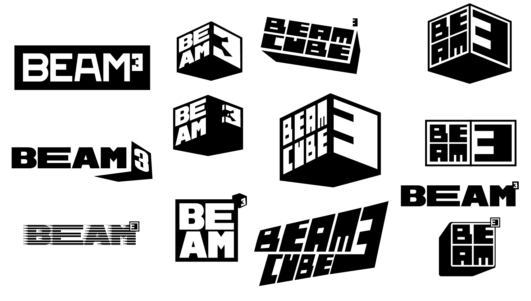 Beam Cubed logo concepts on black