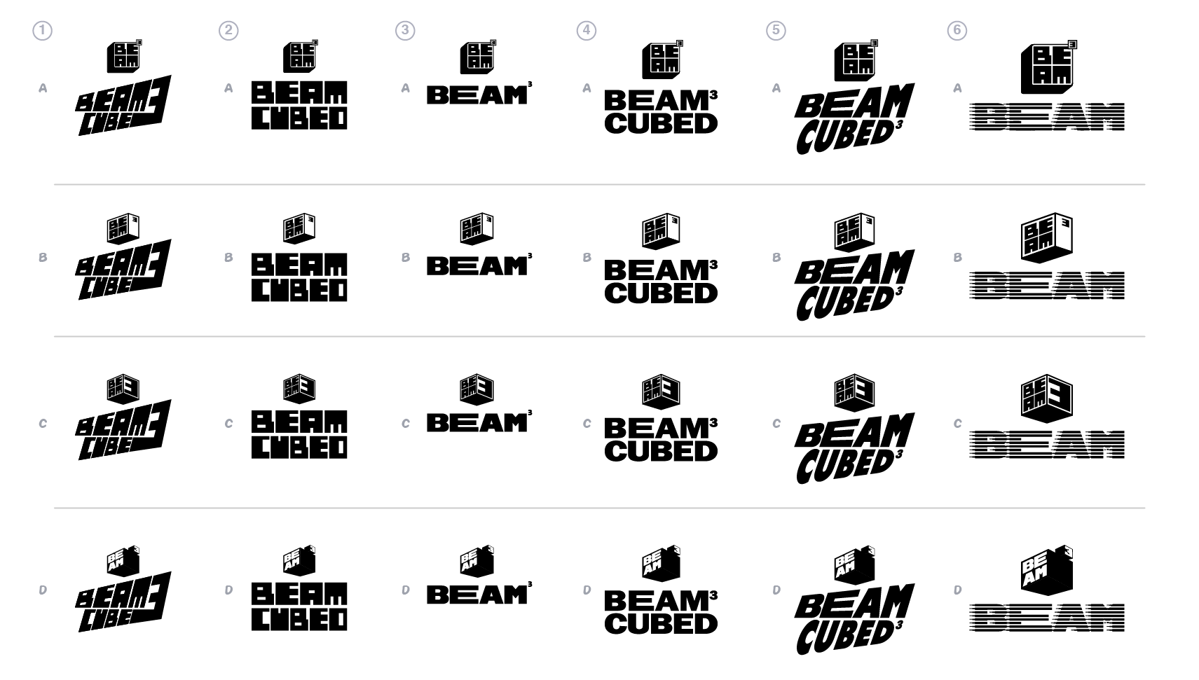 Beam Cubed icon and logo exploration matrix