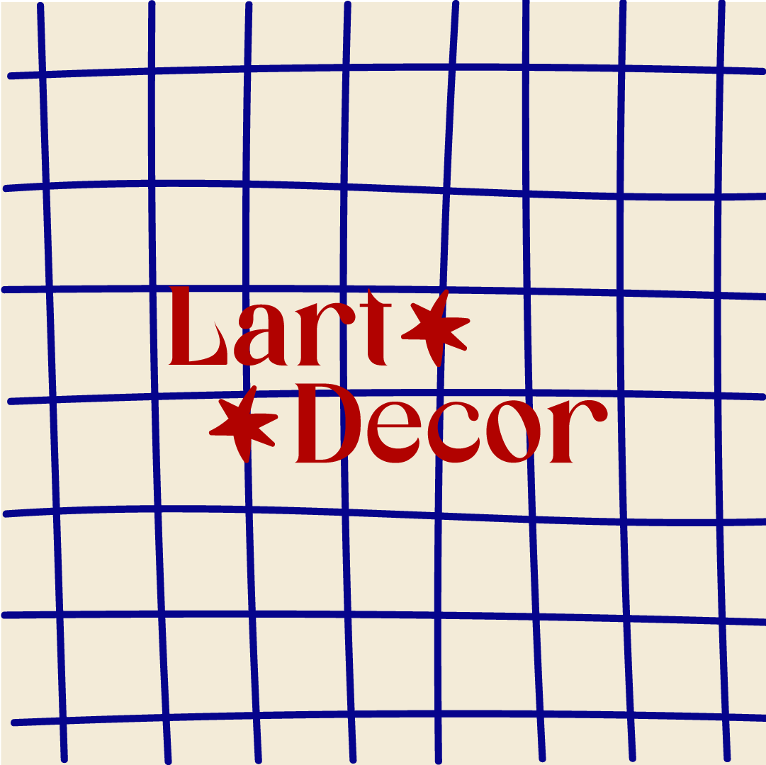 Lart Decor logo on hand-drawn grid in red and blue