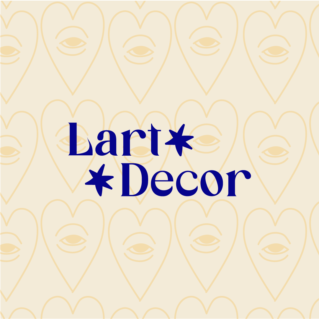 Lart Decor logo on eggshell heart pattern in blue