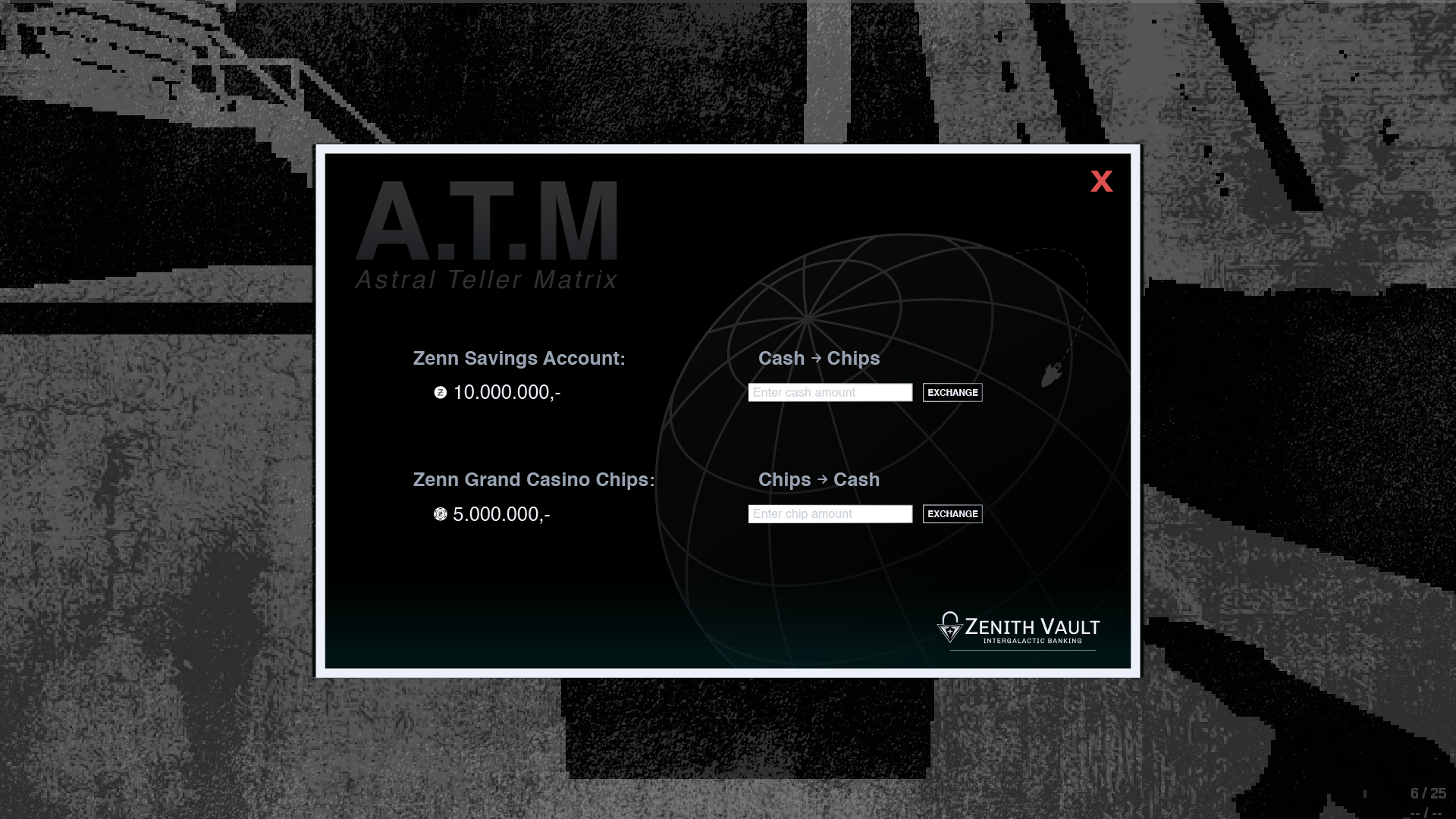 Space Job ATM banking interface screen