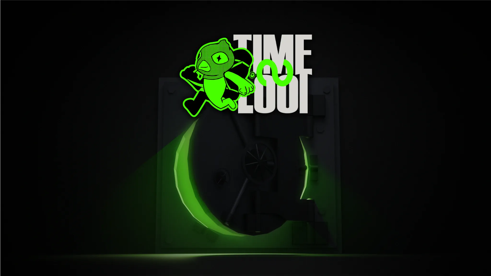Time Loot logo shown in a game scene with a vault