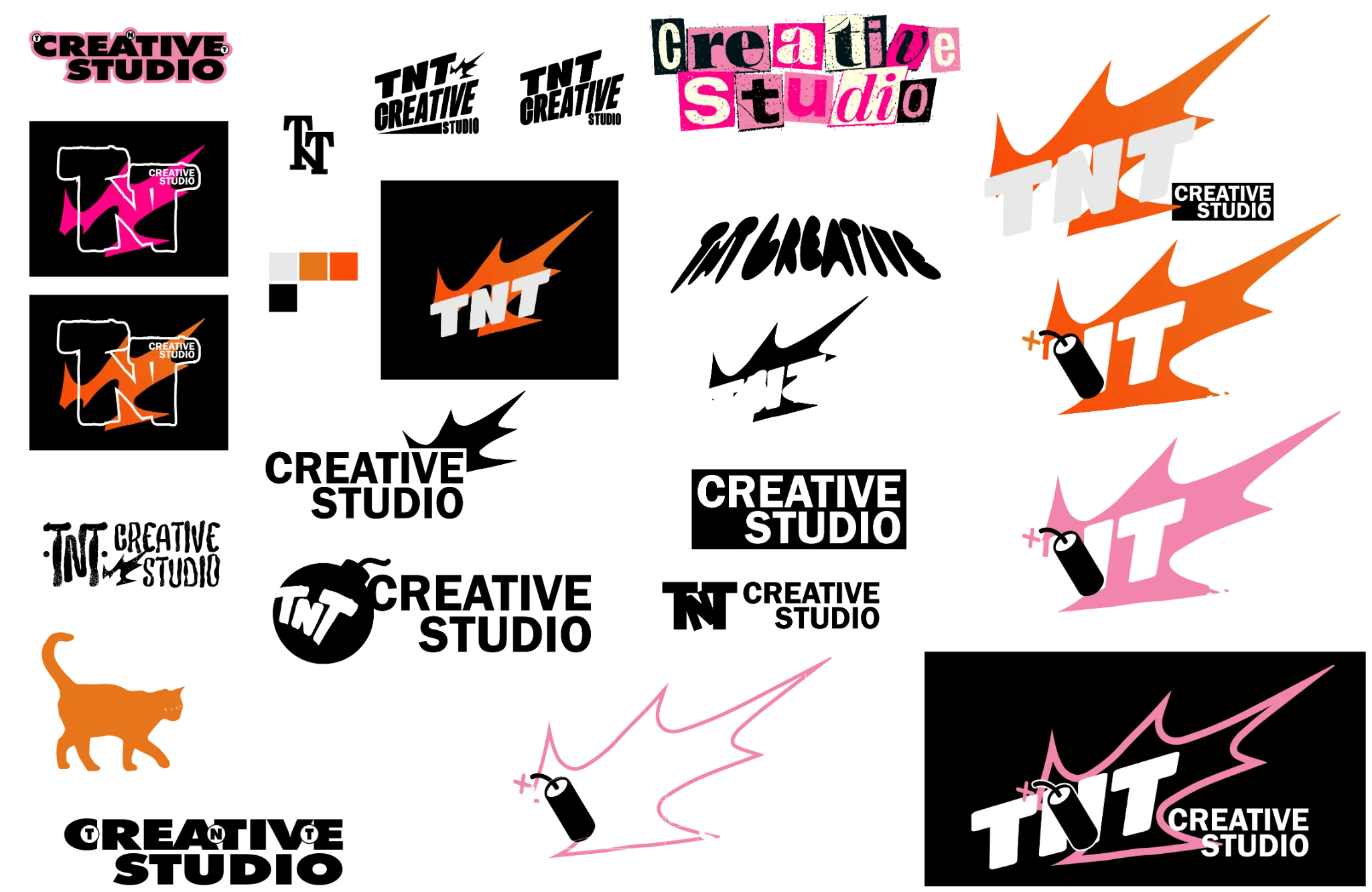 Early TNT Creative Studio logo design explorations